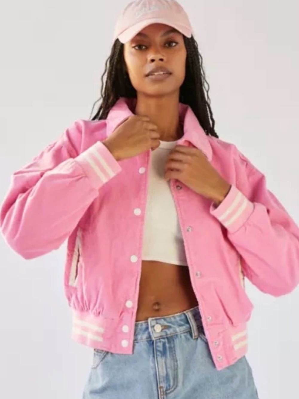 BDG Hot Pink Corduroy Varsity Bomber Jacket